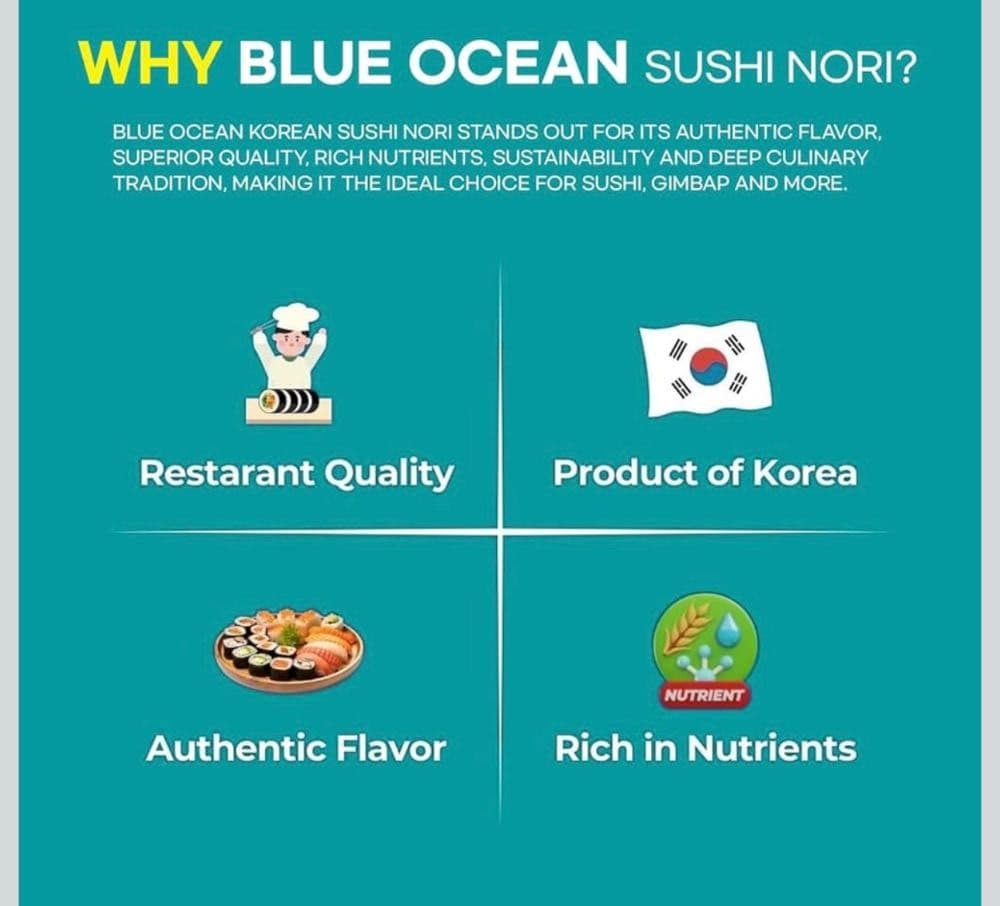 ورق السوشي من الأعشاب البحرية الزرقاء الممتاز 50 ورقة كاملة : Blue Ocean Seaweed – Gold Clas